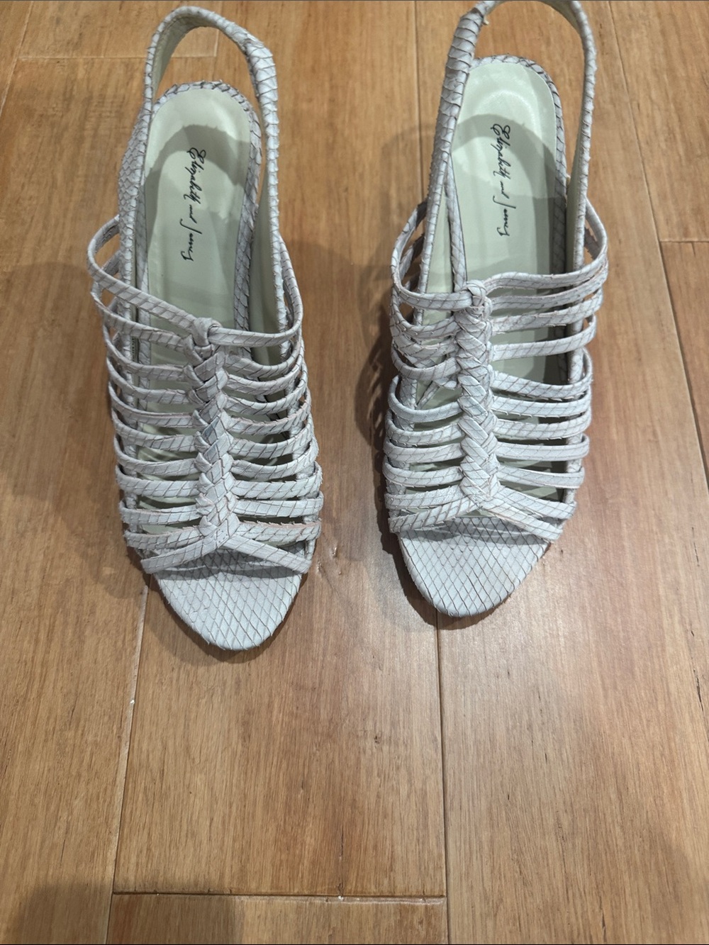 Elizabeth and James White Braided Slingback Heels